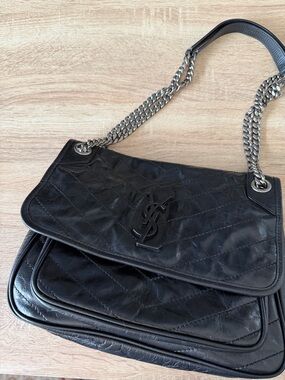 Saint Laurent Black Quilted Leather Chain Shoulder Bag with YSL Logo Niki M